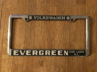 Vtg Dealer Metal License Plate Frame Volkswagen Vw Motors Evergreen Oak Lawn Il