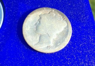 1916 - D Mercury Dime 一 Key Date 一 Very Rare 10¢ Silver Coin,  W/ Clear Mark