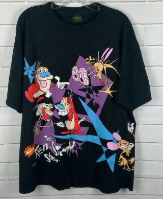 Vintage Ren And Stimpy Shirt 1992 Nickelodeon 1990s Size Xl Black Changes Rare