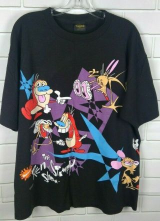 Vintage Ren and Stimpy Shirt 1992 Nickelodeon 1990s Size XL Black Changes Rare 2