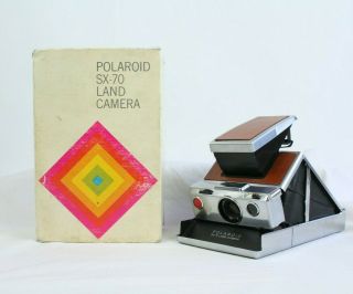 Vtg Polaroid Sx - 70 Land Camera Box Brown Tan Faux Leather Shps Next Day
