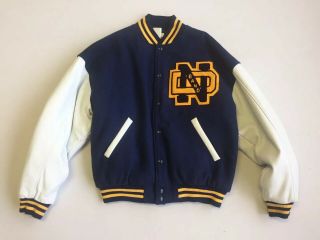 Vintage Notre Dame Irish Band Letterman Jacket Wool Leather Embroidered Mens M