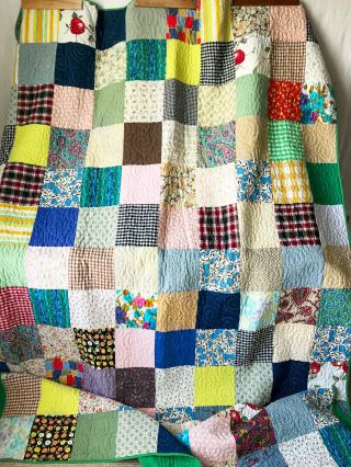 Vintage Quilt 1950s - 1960s Colorful Patchwork In