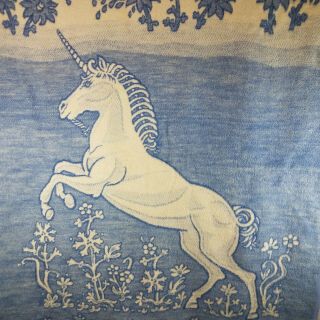 Vintage Unicorn Blanket Deep Pile Acrylic Throw West Germany 70 " L X 57 " W Reverse