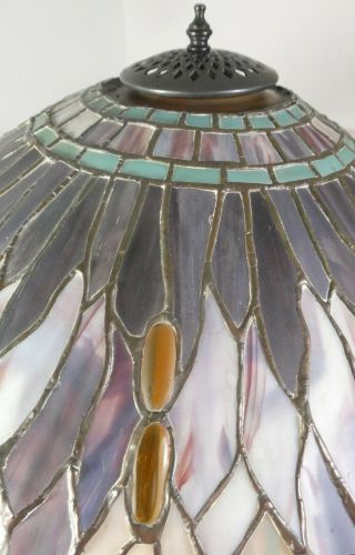Massive American Bronze Art Glass Lamp Tiffany Style Dragonflies Stones Ca 1970 6