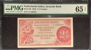 Netherlands Indies,  Javasche Bank 2 1/2 Gulden 1948 Pick 99 Pmg65 Epq Rare
