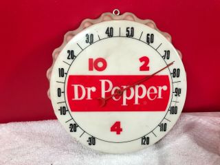 Vintage Rare 1950s Dr Pepper Soda Bottle Cap Advertising Thermometer & Sign