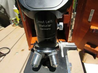 E.  Leitz Wetzlar Binocular Microscope Vintage four Optics and Great Cabinet 4