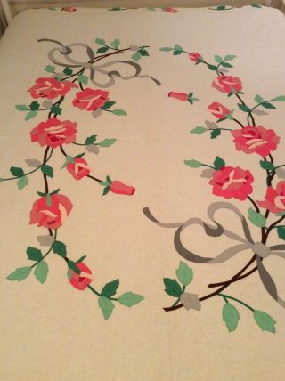 Vintage Lee Wards Appliqué Quilt Top Made From A Kit: Rose Bouquet