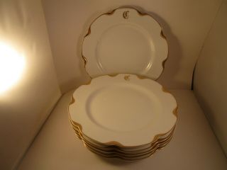 Vintage Haviland Limoges France Set Of 6 Dinner Plates Monogram C Gold Rim B