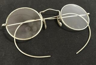 Vintage Wire Rim Reading Glasses Spectacles John Lennon Silver Pattern On Frame