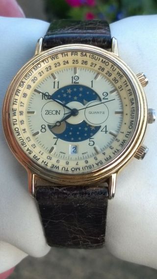 Zeon Mens Vintage Moon Phase Quartz Watch 7761