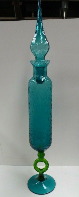 Vintage Retro Italian Genie Bottle Blue Green Glass Mid Century Art Glass