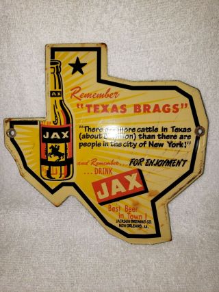 Vintag Jax Sign Dealer Extremely Rare Bottle Beer Porcelain Texas Brags