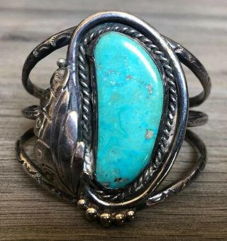 Gorgeous Tall Old Vintage Navajo Turquoise & Sterling Silver Cuff Bracelet 60 Gr