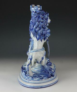 Antique St Clement Emile Galle French Faience Blue White Lion Tower Statue WSC 4