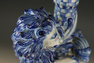 Antique St Clement Emile Galle French Faience Blue White Lion Tower Statue WSC 5