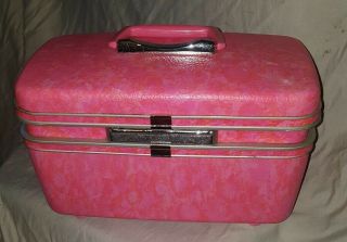 Vintage Samsonite Silhouette Pink Train/Cosmetic Case w/ KEY And Tray 3