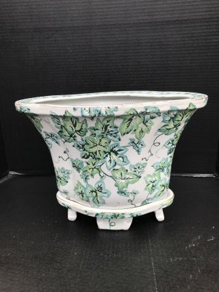 Large Oriental Accent Porcelain Footed Jardiniere Planter B 12