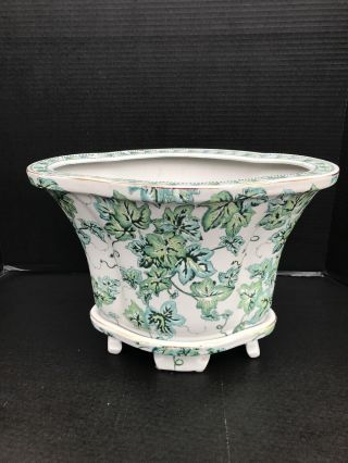 Large Oriental Accent Porcelain Footed Jardiniere Planter B