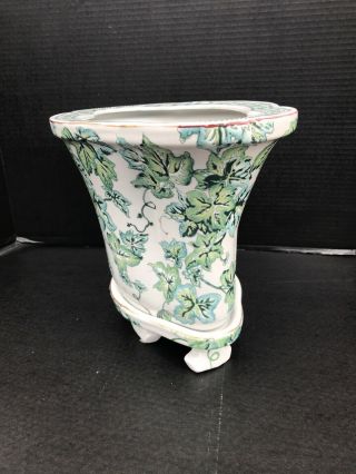Large Oriental Accent Porcelain Footed Jardiniere Planter B 2