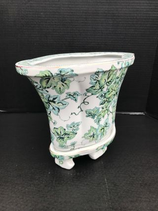 Large Oriental Accent Porcelain Footed Jardiniere Planter B 3