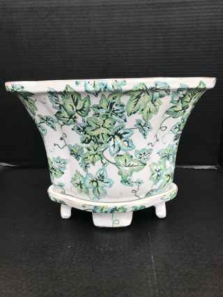 Large Oriental Accent Porcelain Footed Jardiniere Planter B 4