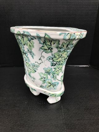 Large Oriental Accent Porcelain Footed Jardiniere Planter B 5