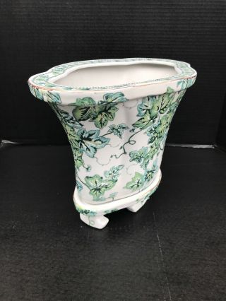 Large Oriental Accent Porcelain Footed Jardiniere Planter B 6