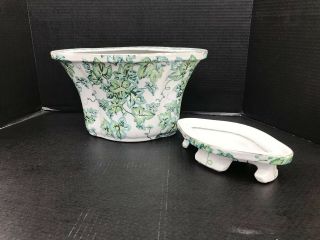 Large Oriental Accent Porcelain Footed Jardiniere Planter B 8
