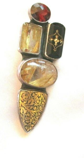 Amy Kahn Russel Vintage Wonderful Pendant/ Or Brooch W,  Natural Stones