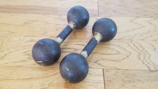 Vintage Antique Globe Strongman Dumbbells 15 Lbs Cast Iron