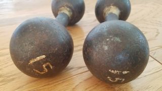 Vintage Antique Globe Strongman Dumbbells 15 lbs Cast Iron 2