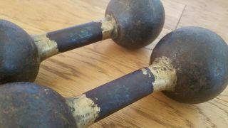 Vintage Antique Globe Strongman Dumbbells 15 lbs Cast Iron 3