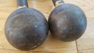 Vintage Antique Globe Strongman Dumbbells 15 lbs Cast Iron 5
