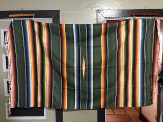 Vtg Antique Mexican Saltillo Serape Wool Fringed Blanket Southwestern 48x85