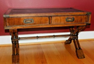 Vintage Brown Side/End/Coffee Table by Brandt w Round Finials Brass Finishes 2