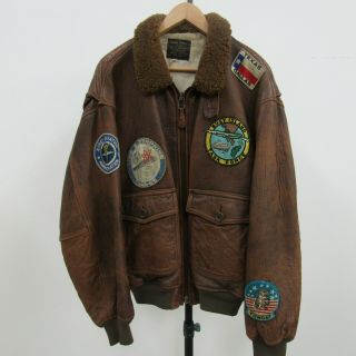 Vintage Avirex Type G - 1 Us Navy Brown Leather Flight Jacket Size L