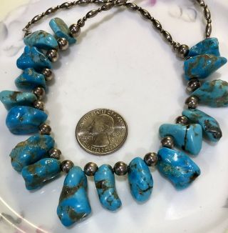 Vintage Native American Turquoise Pendant Necklace Choker Earrings ALL STERLING 6
