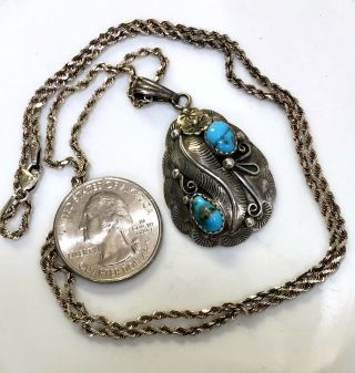 Vintage Native American Turquoise Pendant Necklace Choker Earrings ALL STERLING 7