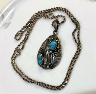Vintage Native American Turquoise Pendant Necklace Choker Earrings ALL STERLING 8