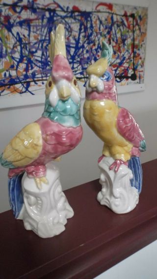 Exquisite Vintage 11 " Tall Porcelain Cockatoo Ceramic Bird Figurines