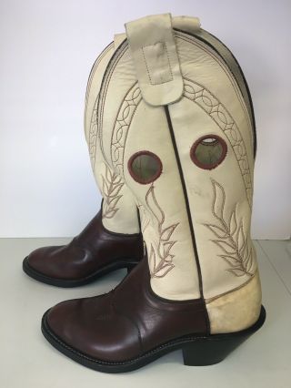 Vintage Olathe Cream & Brown Leather Buckaroo Western Cowboy Boots Men’s 10.  5 D 10