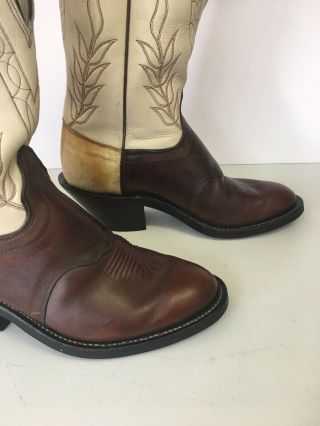 Vintage Olathe Cream & Brown Leather Buckaroo Western Cowboy Boots Men’s 10.  5 D 11