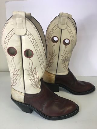 Vintage Olathe Cream & Brown Leather Buckaroo Western Cowboy Boots Men’s 10.  5 D 12