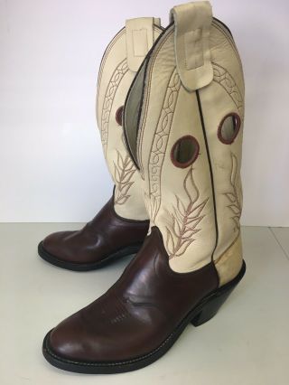 Vintage Olathe Cream & Brown Leather Buckaroo Western Cowboy Boots Men’s 10.  5 D