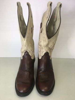 Vintage Olathe Cream & Brown Leather Buckaroo Western Cowboy Boots Men’s 10.  5 D 5