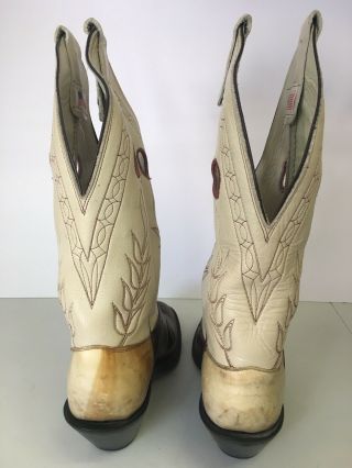 Vintage Olathe Cream & Brown Leather Buckaroo Western Cowboy Boots Men’s 10.  5 D 9