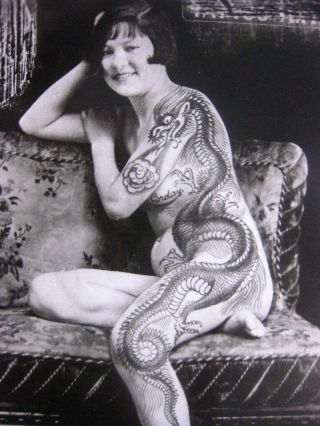 Vintage Tattooed Dragon Lady.  T - 164.  Kobel Photo.  7  X 5  In.  Very Fine