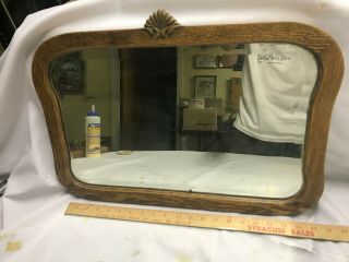 Antique Vintage Ornate Oak Wood Beveled Glass Wall Mantle Mirror